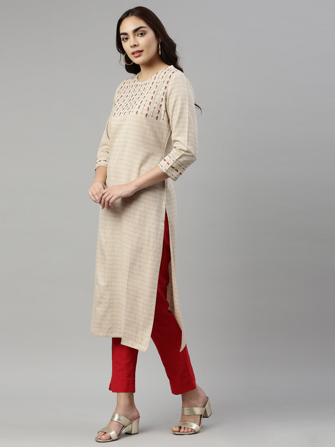 Neeru's Beige Color Cotton Fabric Kurta
