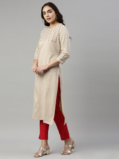 Neeru's Beige Color Cotton Fabric Kurta