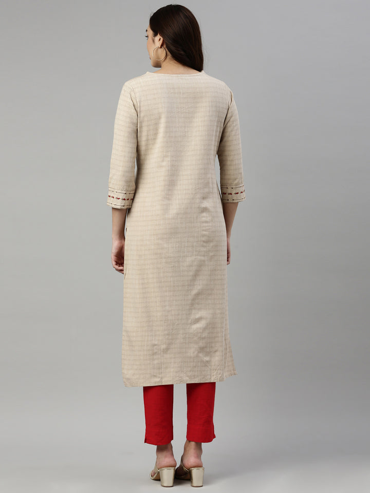 Neerus Beige Color Cotton Fabric Kurta