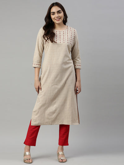 Neeru's Beige Color Cotton Fabric Kurta