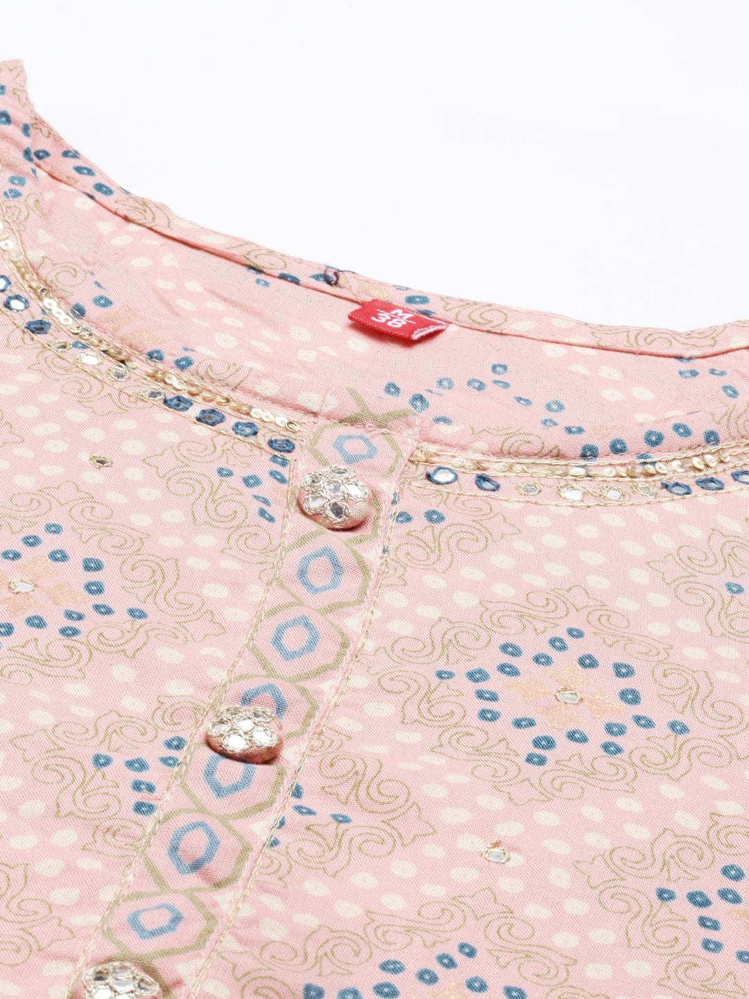 Neerus Pink viscose rayon printed kurti - back view