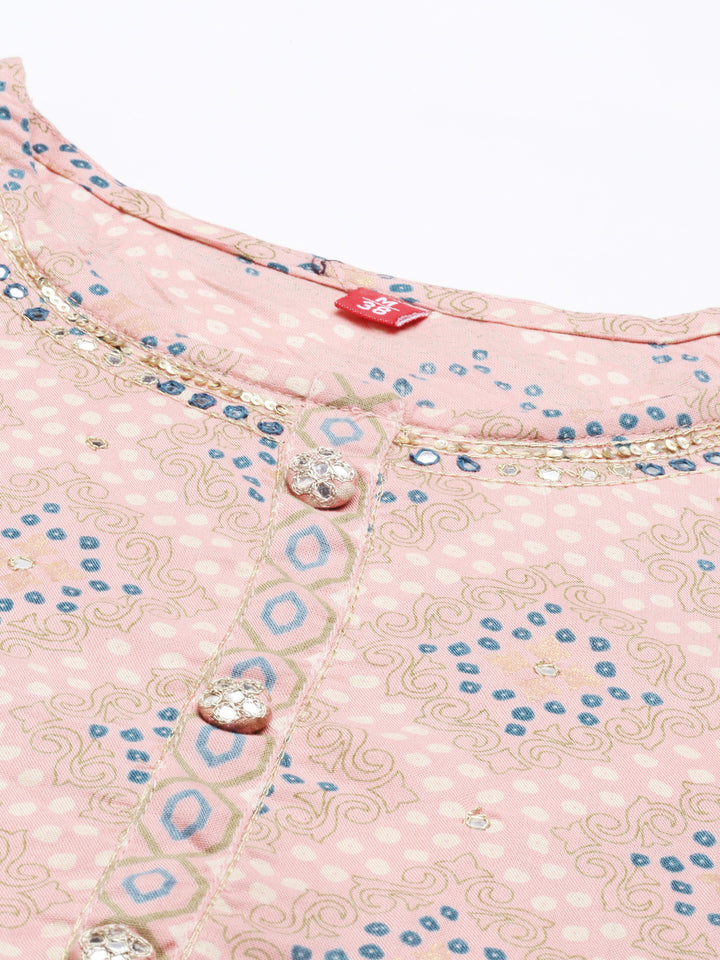 Neerus Pink viscose rayon printed kurti - back view