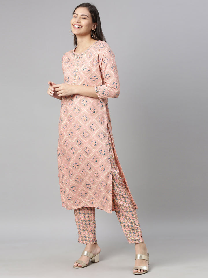 Neerus Pink viscose rayon printed kurti - side view