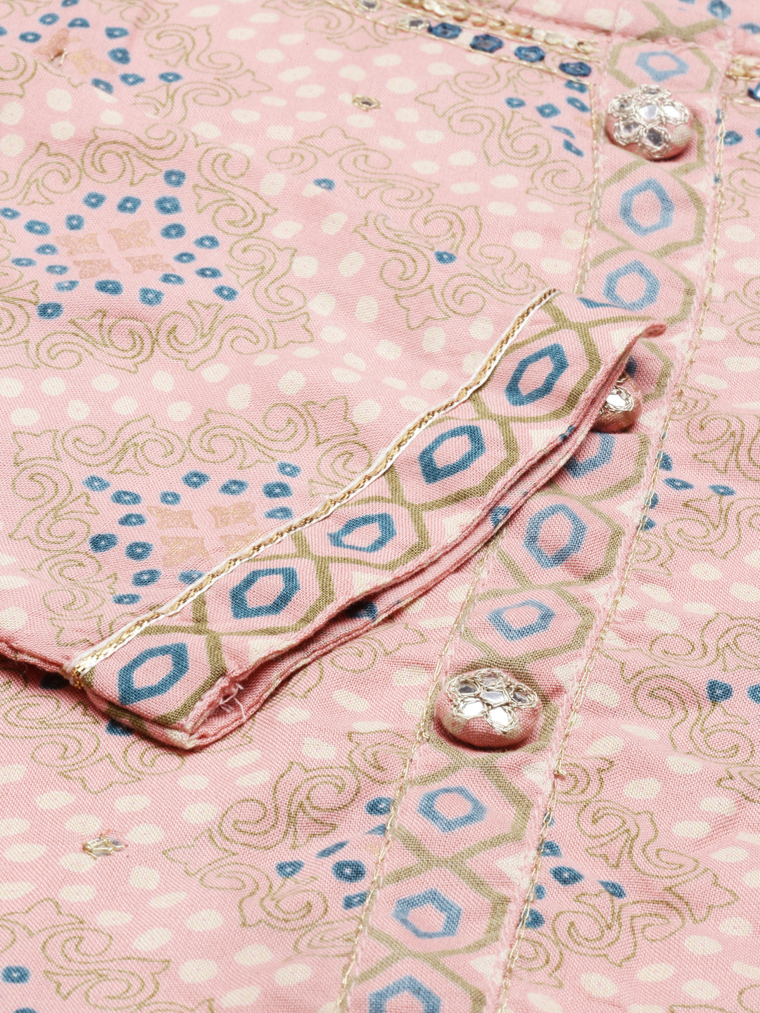 Neerus Pink viscose rayon printed kurti - detail view 4