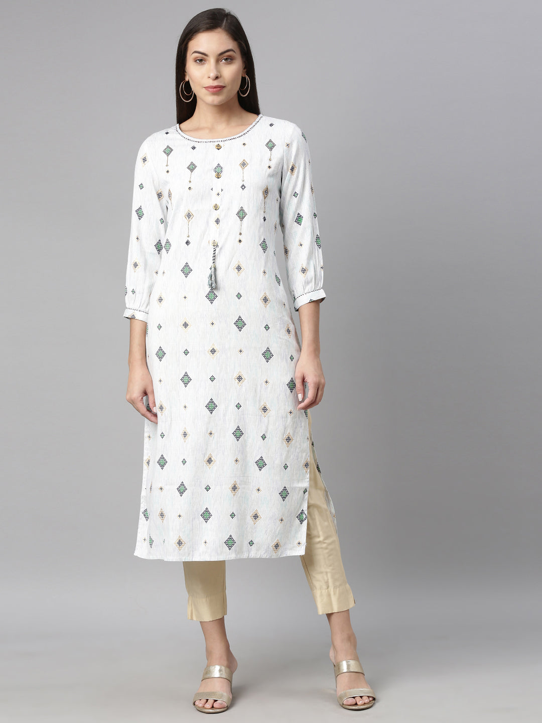 Neerus Blue Color Slub Rayon Fabric Kurta