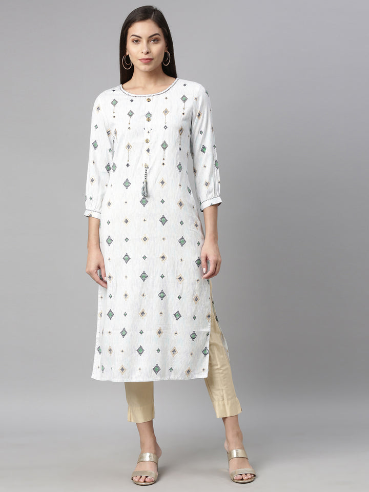 Neerus Blue Color Slub Rayon Fabric Kurta