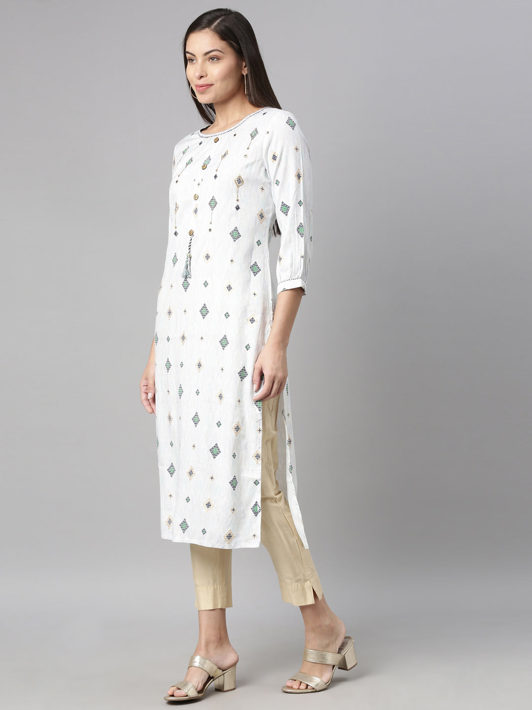 Neerus Blue Color Slub Rayon Fabric Kurta