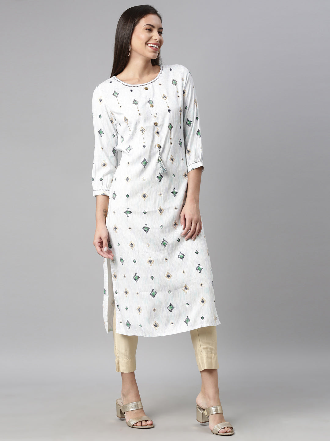 Neerus Blue Color Slub Rayon Fabric Kurta