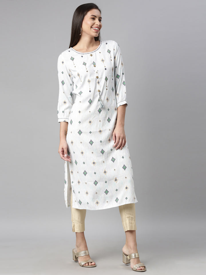 Neerus Blue Color Slub Rayon Fabric Kurta