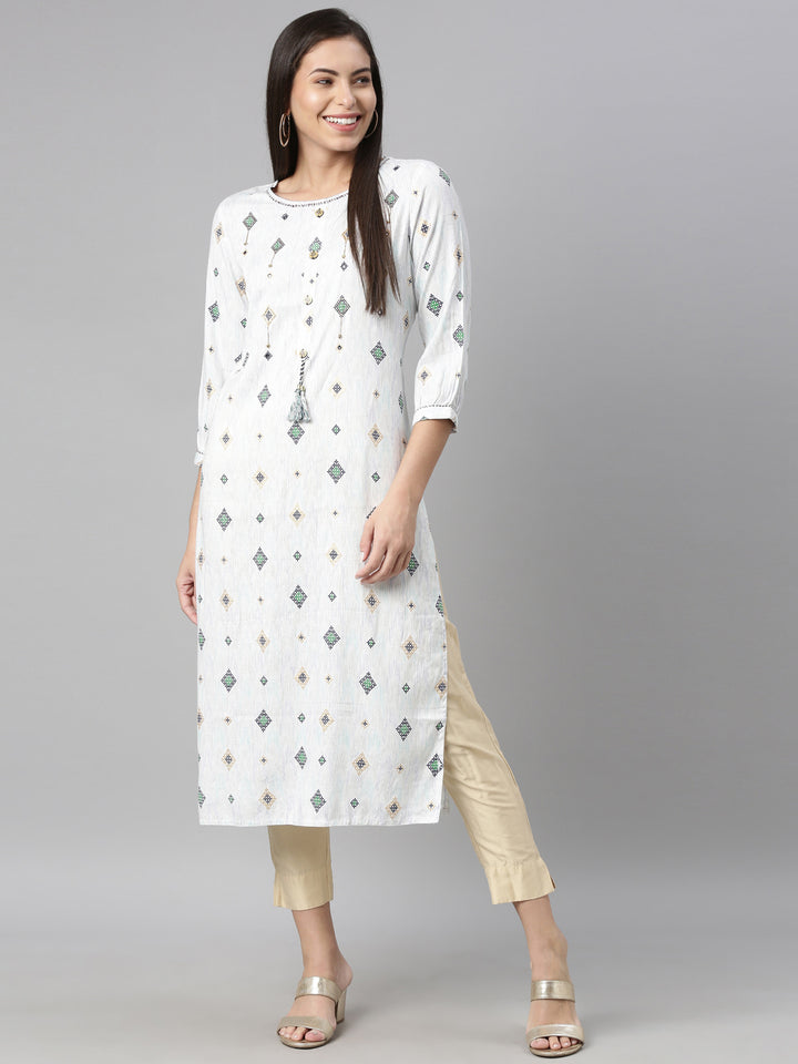 Neerus Blue Color Slub Rayon Fabric Kurta