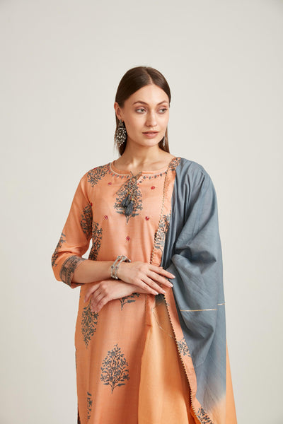 Neeru's Coral Color Slub Rayon Fabric Salwar Kameez