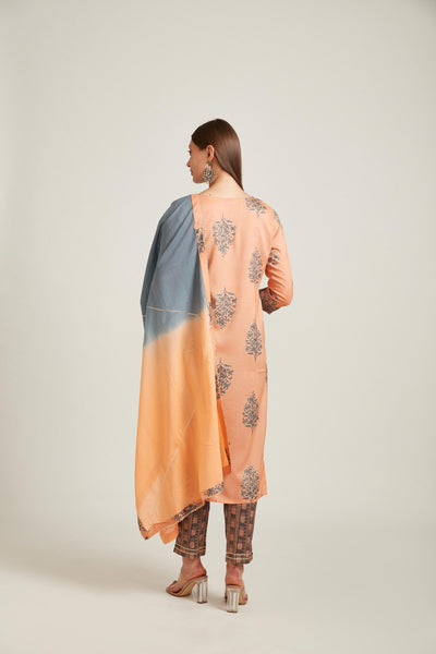 Neeru's Coral Color Slub Rayon Fabric Salwar Kameez