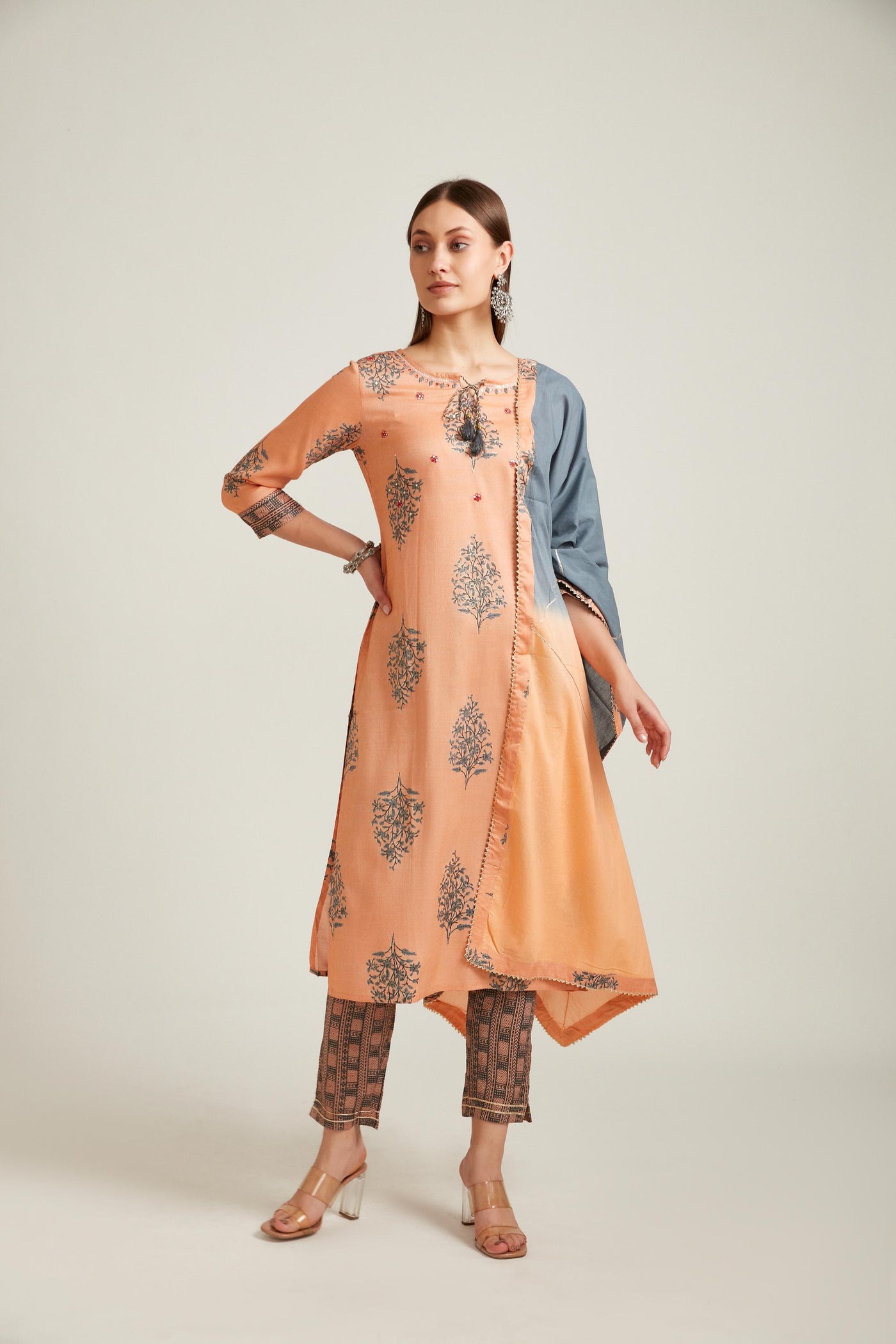 Neeru's Coral Color Slub Rayon Fabric Salwar Kameez