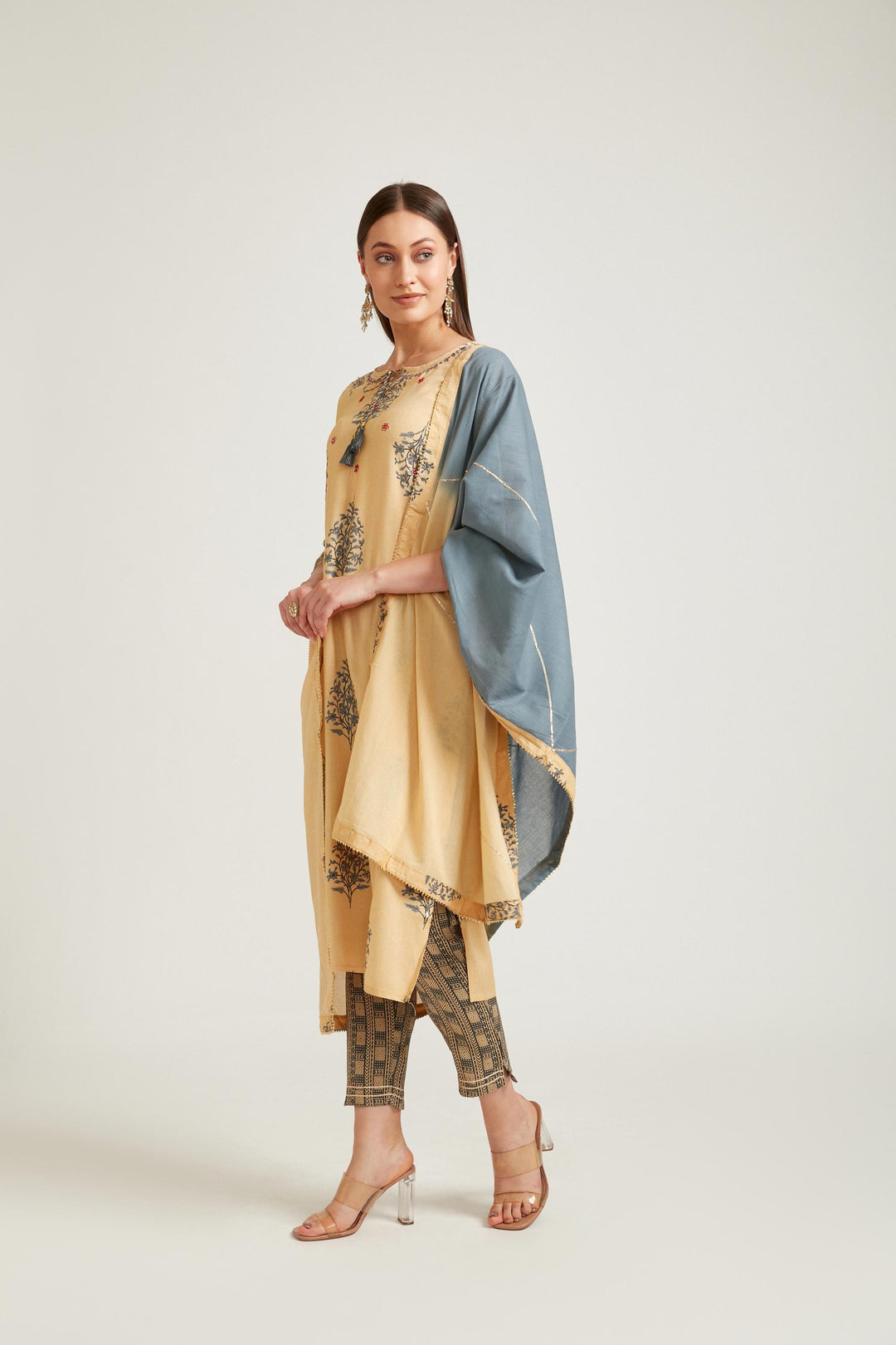 Neerus Yellow Color Slub Rayon Fabric Salwar Kameez
