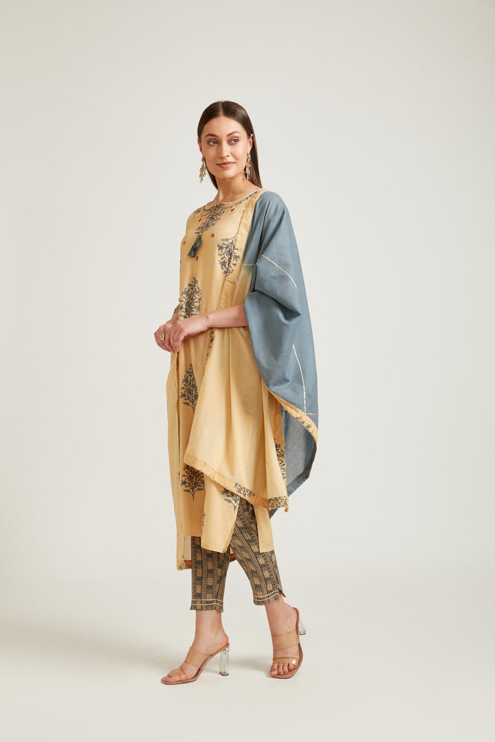 Neerus Yellow Color Slub Rayon Fabric Salwar Kameez