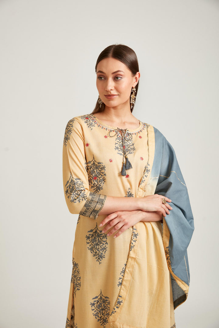 Neerus Yellow Color Slub Rayon Fabric Salwar Kameez