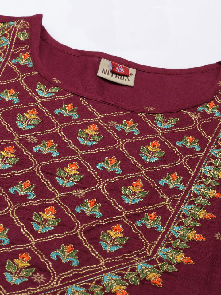 Neerus Maroon rayon solid kurta with trouser - detail view 6