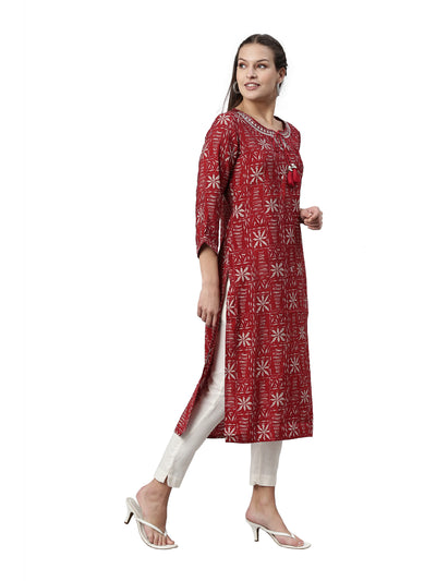 Neeru's Maroon Color Rayon Fabric Kurta