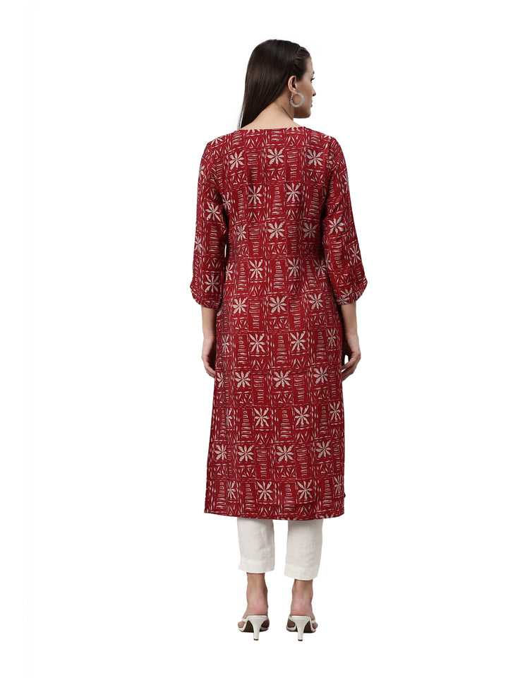 Neerus Maroon rayon solid kurti - detail view 2