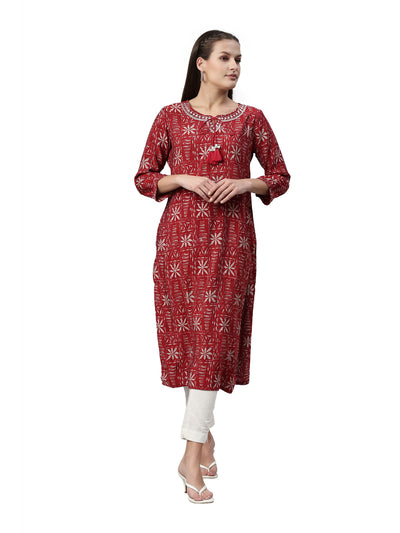 Neeru's Maroon Color Rayon Fabric Kurta
