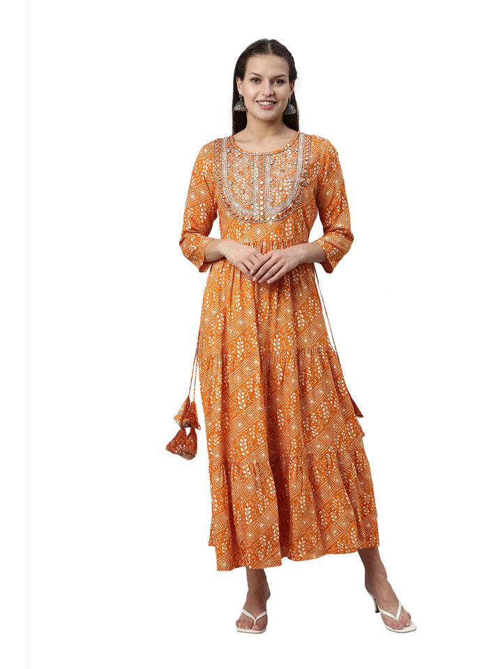 Neerus Mustard Color Rayon Fabric Kurta