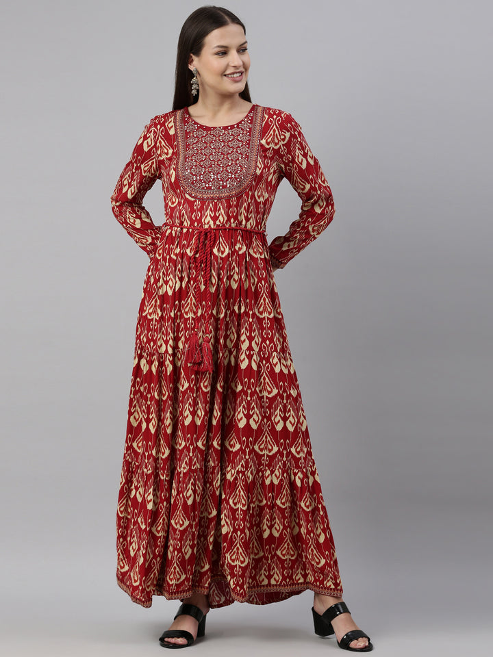 Neerus Maroon Color Rayon Fabric Kurta