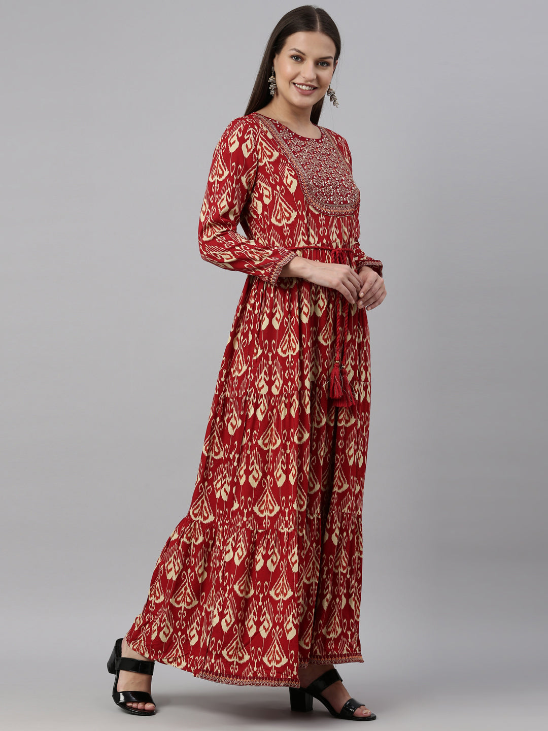 Neerus Maroon Color Rayon Fabric Kurta