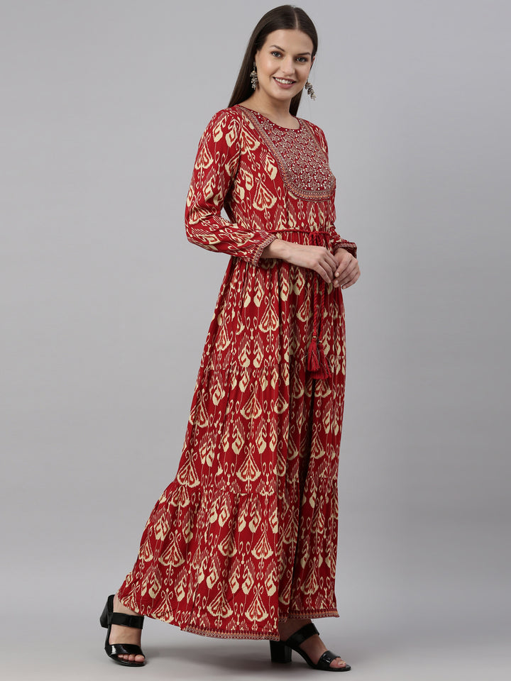 Neerus Maroon Color Rayon Fabric Kurta