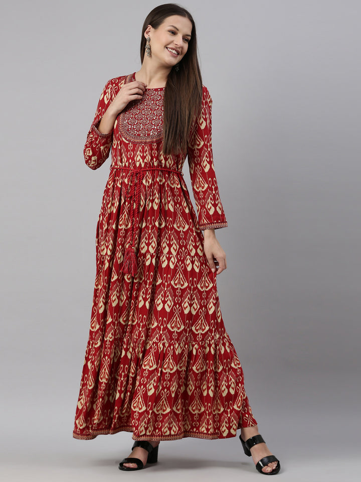 Neerus Maroon Color Rayon Fabric Kurta