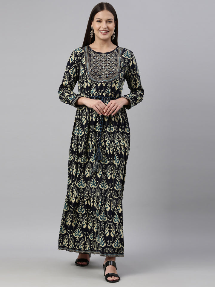Neerus Navy Blue Color Rayon Fabric Kurta