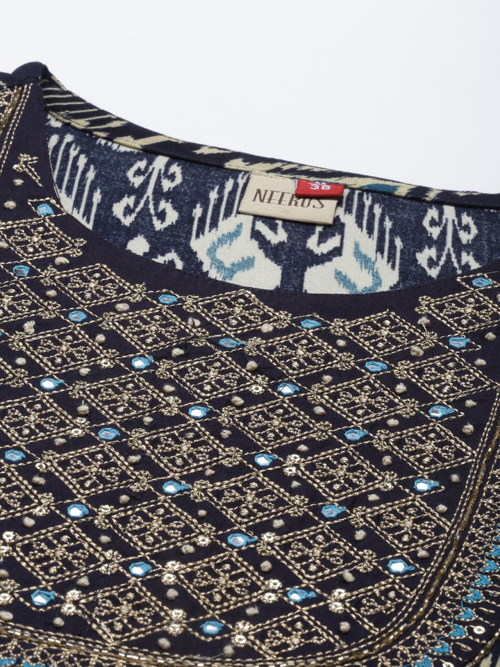 Neerus Navy Blue Color Rayon Fabric Kurta
