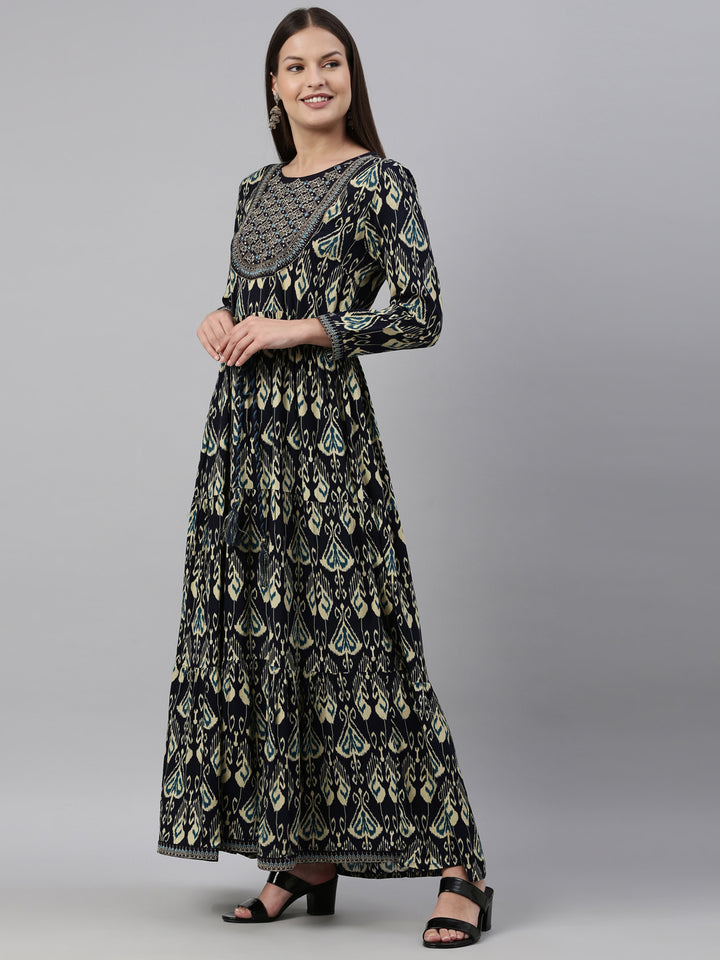 Neerus Navy Blue Color Rayon Fabric Kurta