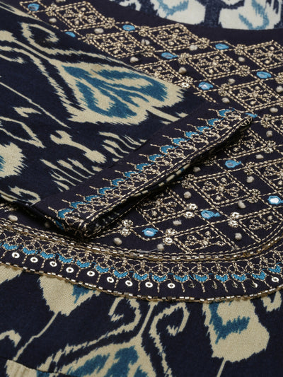 Neeru's Navy Blue Color Rayon Fabric Kurta
