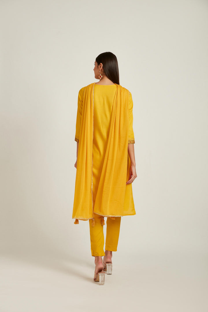 Neerus Mustard Color Slub Rayon Fabric Salwar Kameez