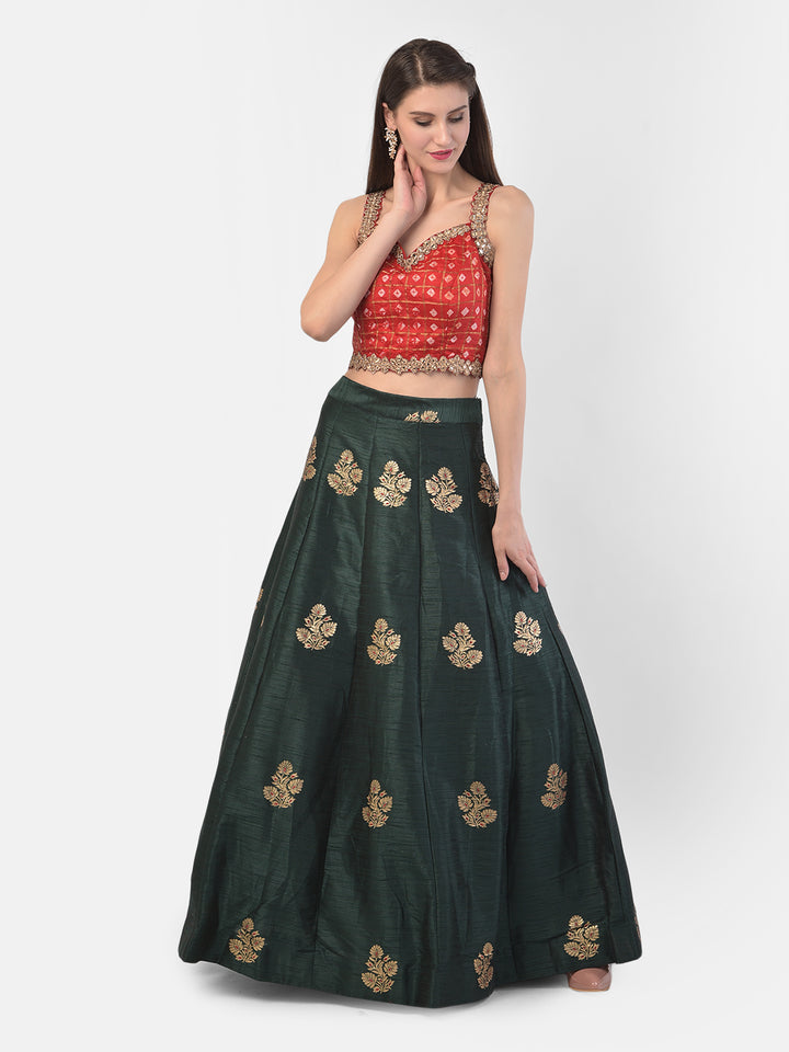 Neerus Green Banarasi woven lehenga set - detail view 2