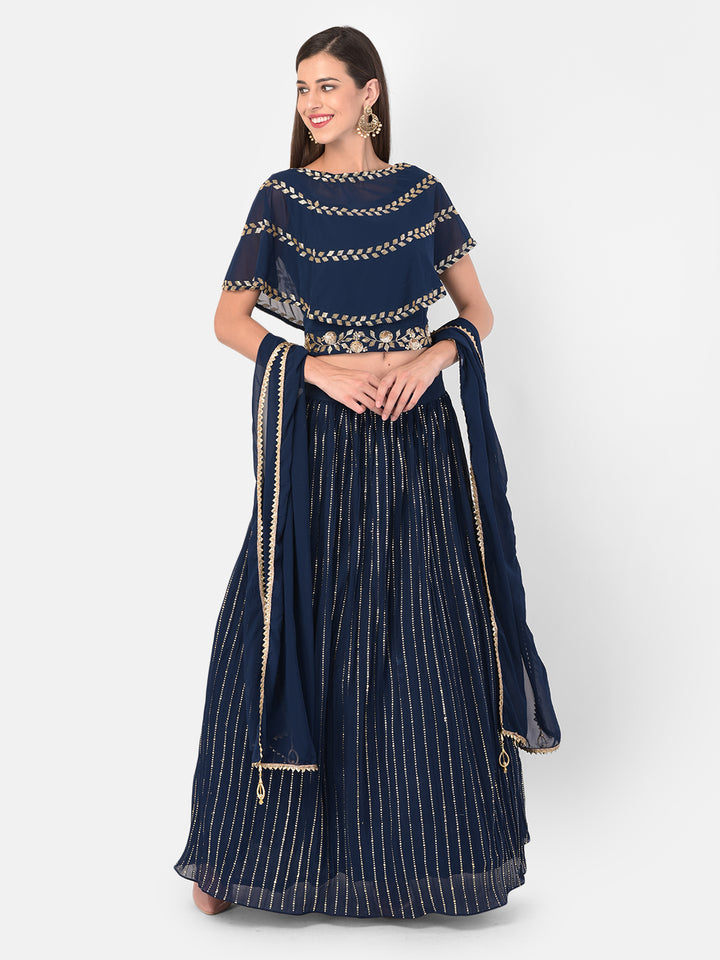 Neerus Peacock Color Georgette Fabric Ghagra Set