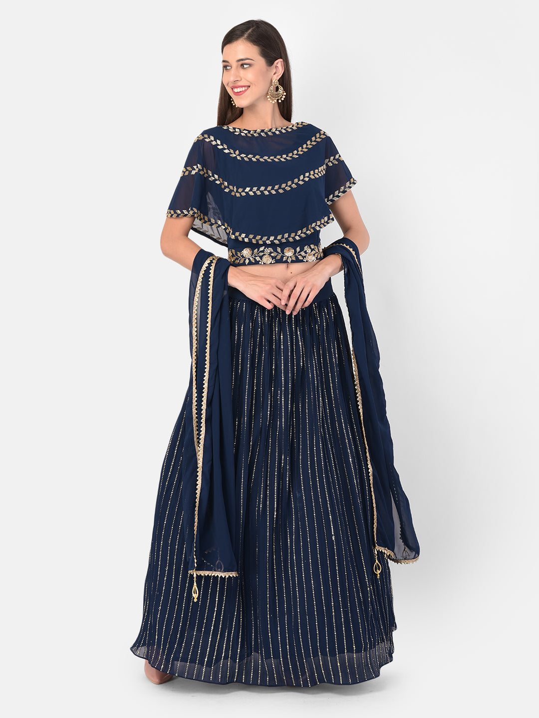 Neeru'S Peacock Color Georgette Fabric Ghagra Set
