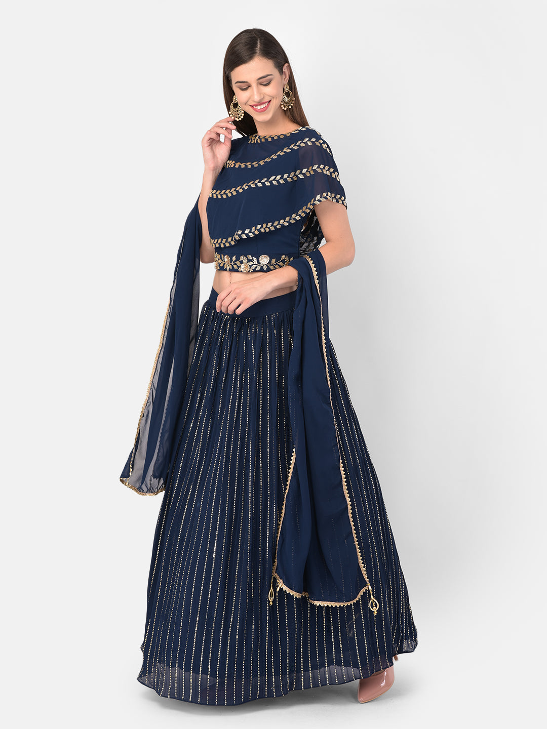Neeru'S Peacock Color Georgette Fabric Ghagra Set