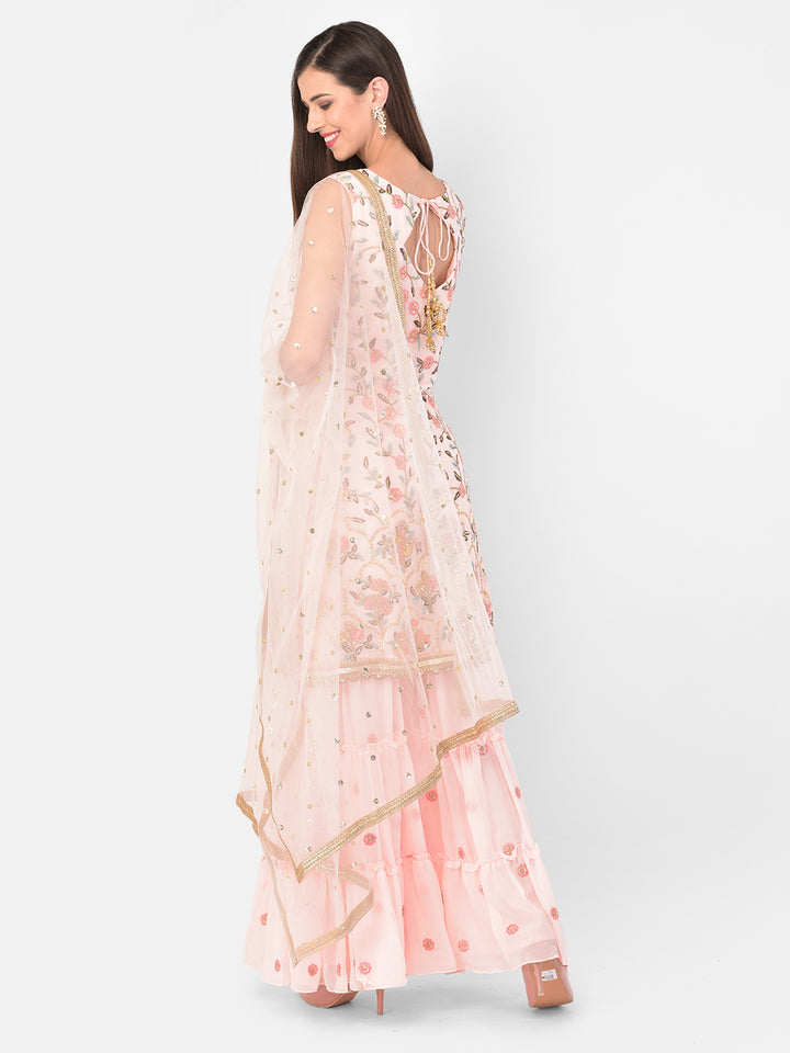 Neerus Pink georgette embroidered sharara set - side view