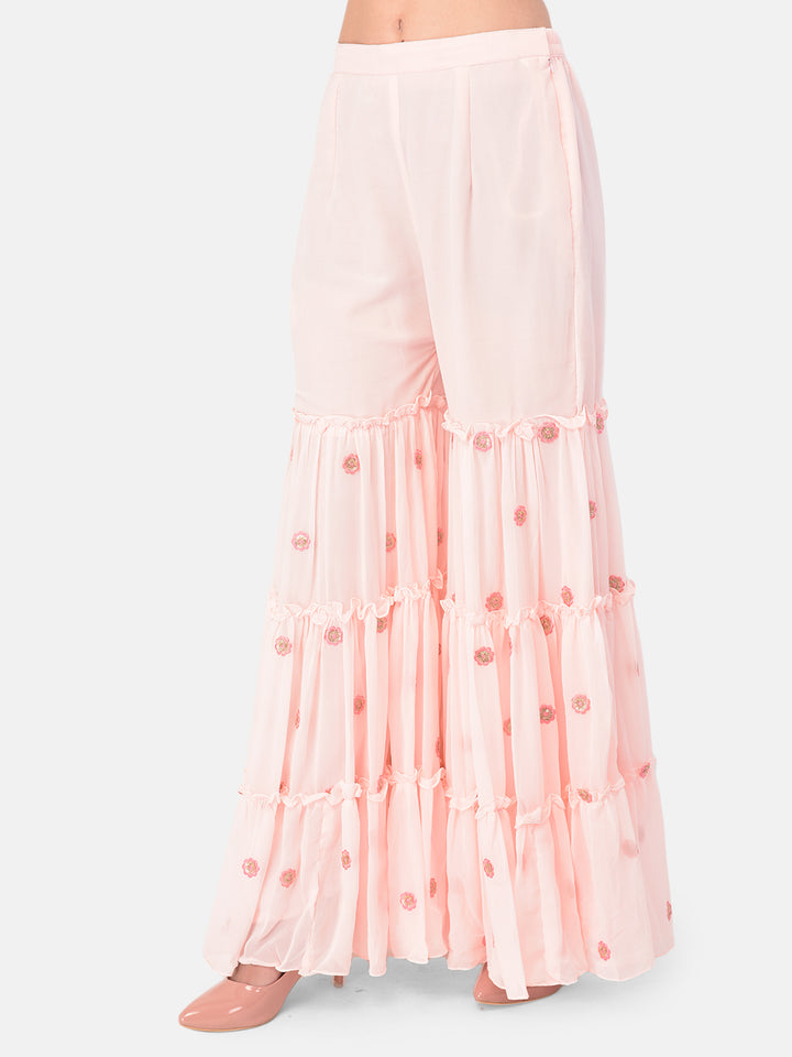 Neerus Pink georgette embroidered sharara set - detail view 1