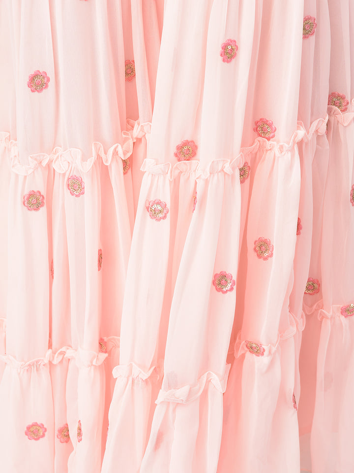 Neerus Pink georgette embroidered sharara set - detail view 2