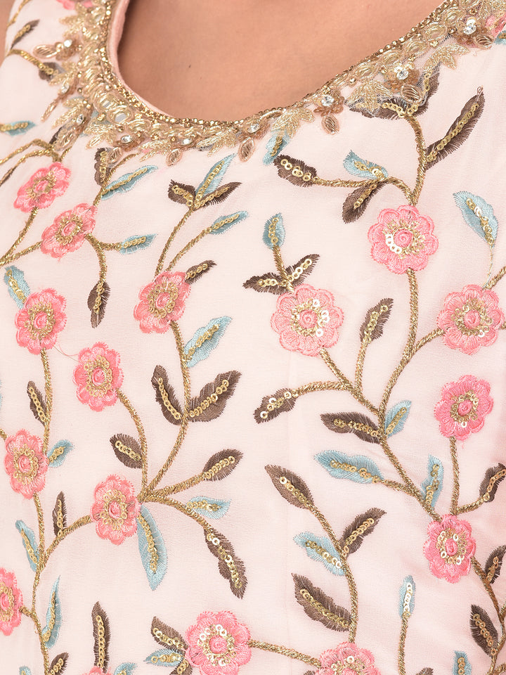 Neerus Pink georgette embroidered sharara set - detail view 5