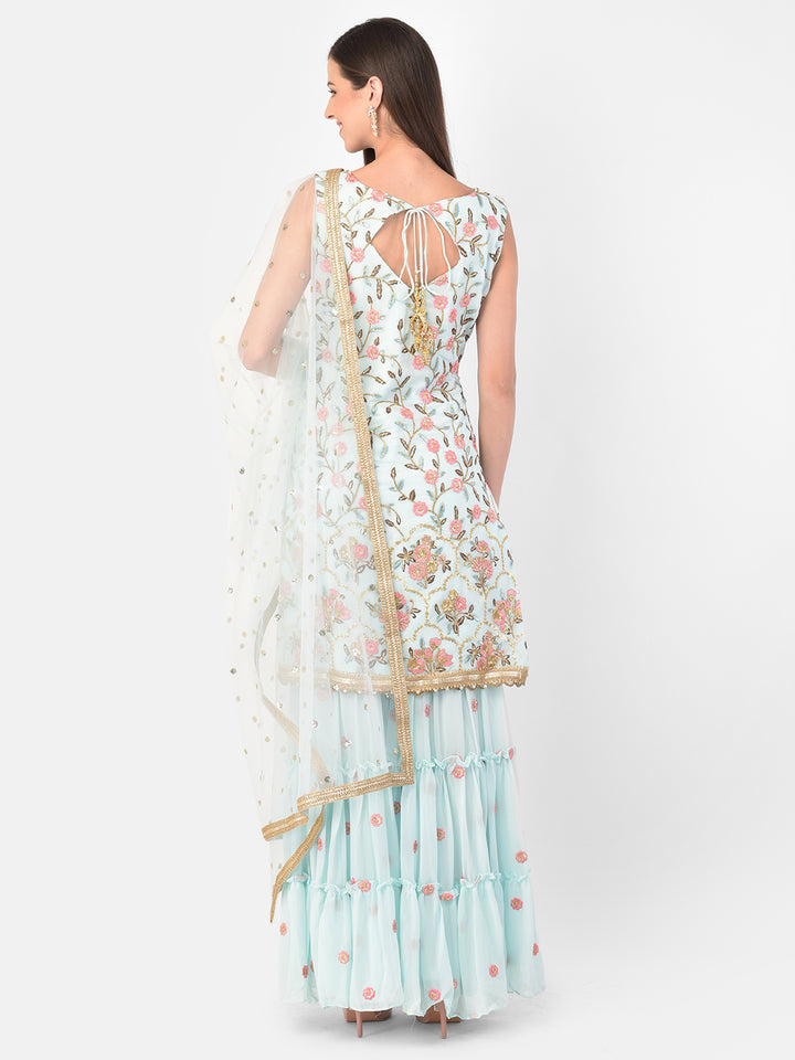 Neerus Green georgette embroidered sharara set - side view