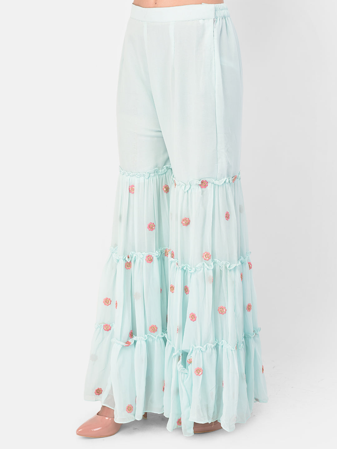 Neerus Green georgette embroidered sharara set - detail view 1