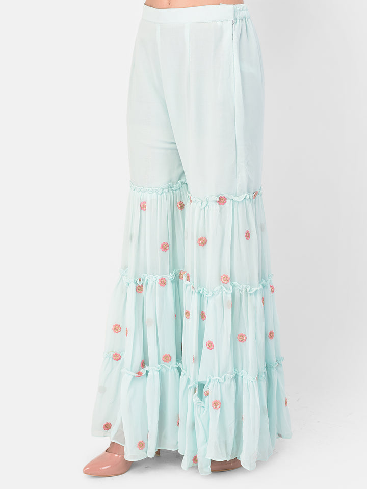 Neerus Green georgette embroidered sharara set - detail view 1