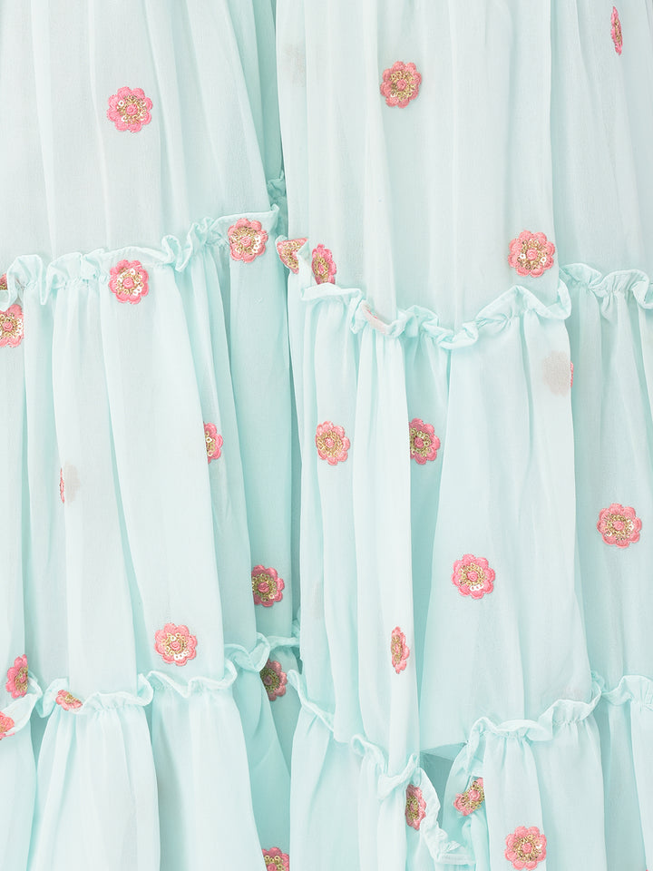 Neerus Green georgette embroidered sharara set - detail view 3