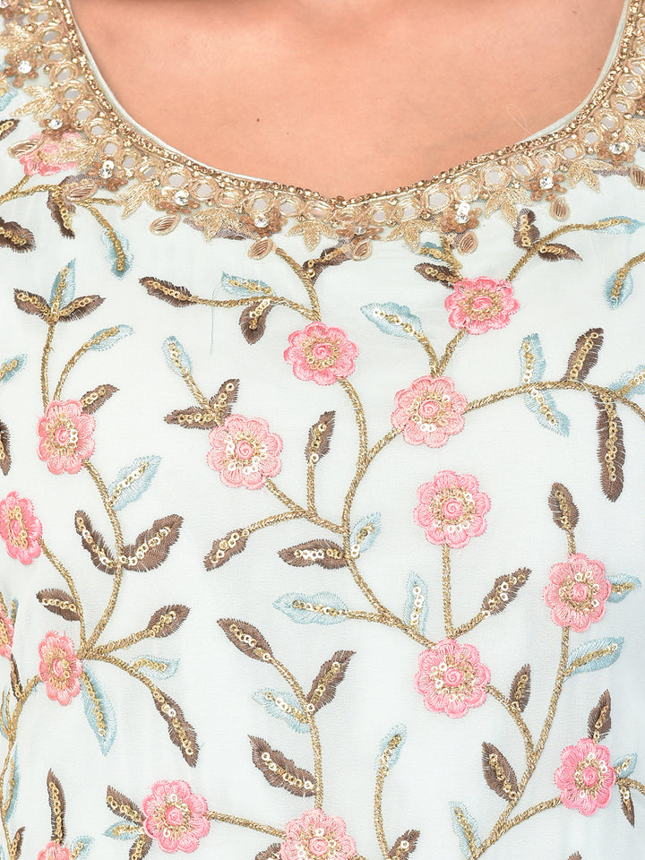 Neerus Green georgette embroidered sharara set - detail view 5