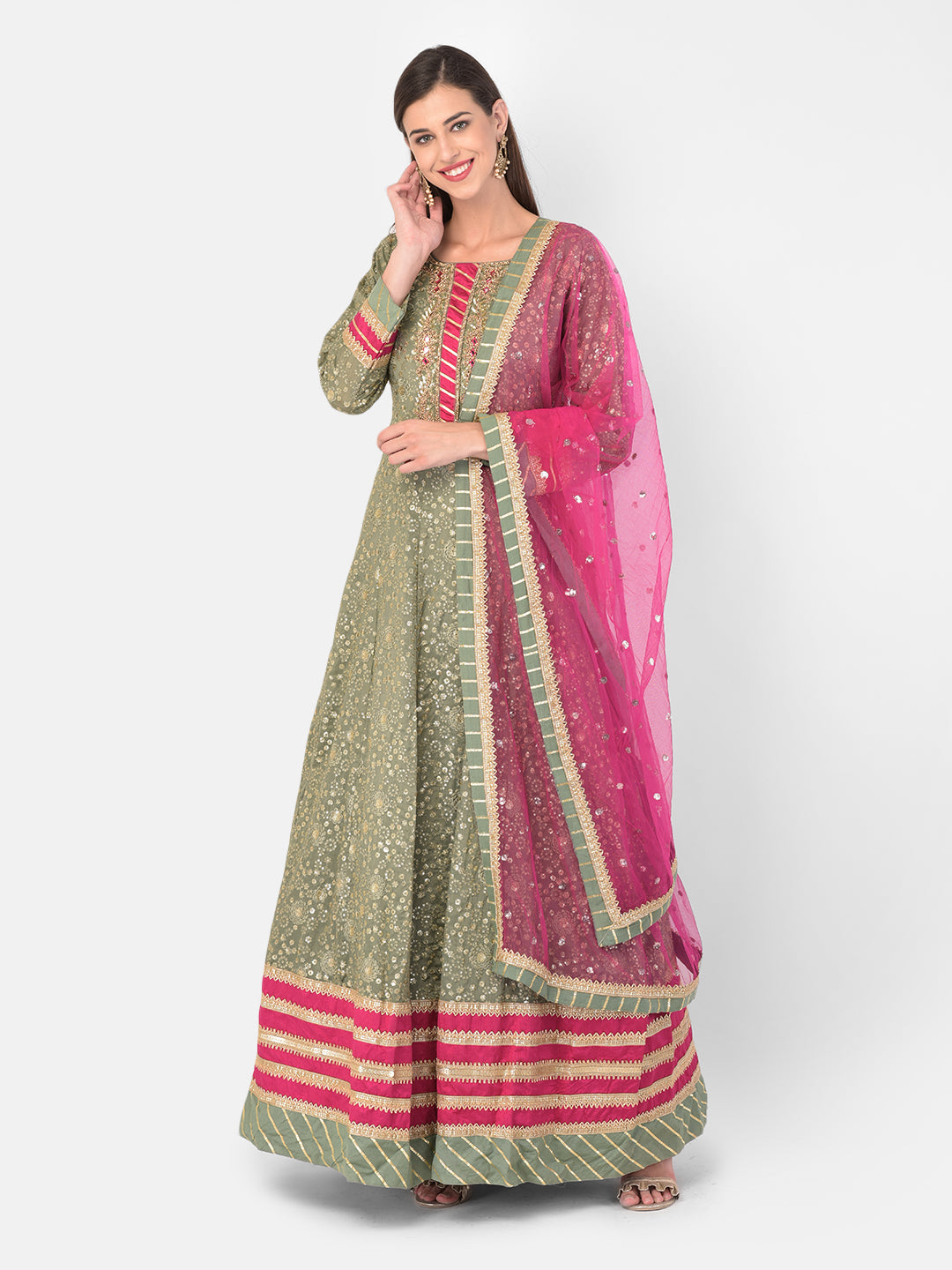 Neerus Green Color Georgette Fabric Gown