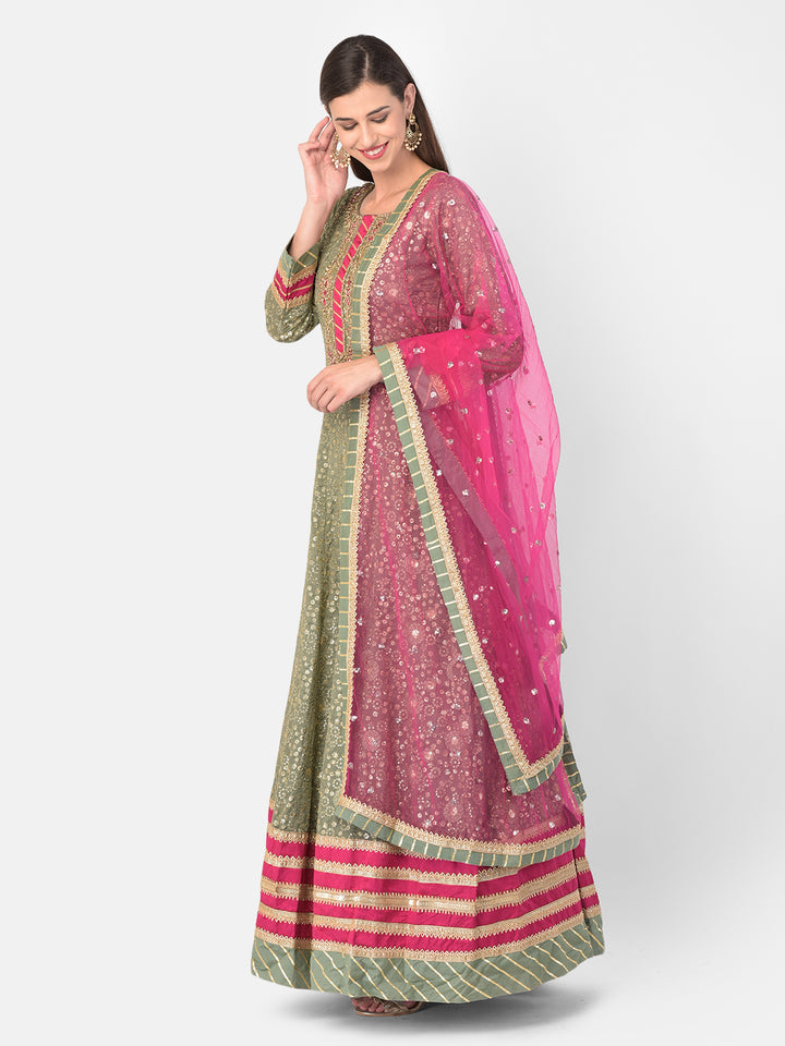 Neerus Green Color Georgette Fabric Gown