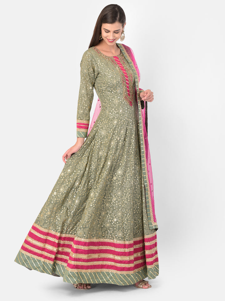 Neerus Green Color Georgette Fabric Gown